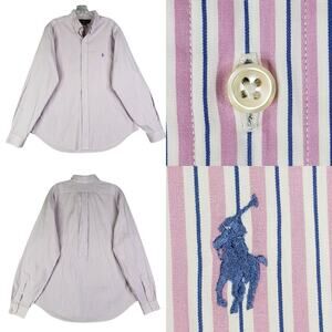 Polo Ralph Lauren Shirt Striped Oxford LS Button Down Pink Mens Size 16.5 XL